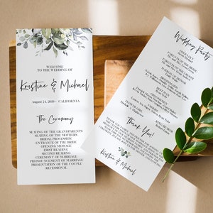 Printable Greenery Wedding Program Template, Wedding Program Printable, Calligraphy Wedding Program, Program for Wedding Download, 0176_09