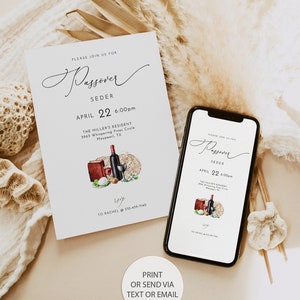 Edytowalny szablon zaproszenia na Paschę, zaproszenie na kolację Paschalną DIY, zaproszenie na kolację Paschalną, posiłek Paschalny, karta Pesach, 0266