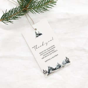 Pine Favor Tag Template for Winter Wedding, Editable Tags Instant Download, Thank You Tag Printable, Forest Favors Mountain Wedding 0504_010