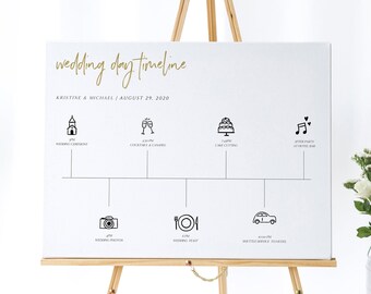 Welcome Timeline Sign, Timeline Wedding Sign with Wedding Icons, Modern Wedding Welcome Sign Template, Timeline Poster, Templett, 0213_029