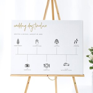 Welcome Timeline Sign, Timeline Wedding Sign with Wedding Icons, Modern Wedding Welcome Sign Template, Timeline Poster, Templett, 0213_029