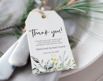 Thank You Wedding Favor Tags, Printable Wedding Tags, Thank You Tag Template, Greenery Wedding, Welcome Tag Template Editable Tags, 0176_010