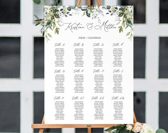 Wedding Table Plan Template, Greenery Printable Seating Template, DIY Wedding Table Plan, Modern Minimalist Wedding,Editable Template0209_07