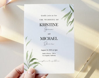 Single Wedding Invitation Template, Bohemian Wedding Invitation Eucalyptus Greenery Printable, Greenery Wedding Invitation, 0503_02