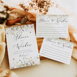Carte de voeux pour les nouveaux parents, modèle de panneau de conseils pour bébé, baby shower de fleurs sauvages, baby shower floral, baby shower bohème, téléchargement immédiat, 0267