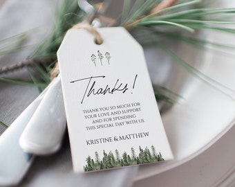 Wedding favors template for modern winter wedding. Greenery wedding thank you tags 0211_010