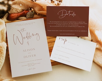 Terracotta Wedding Invitation Set, Boho Wedding Invitation Set, Woodland Wedding, Editable Template, Instant Download, Printable 0240_01