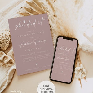 Digital Graduation Invitation, She Did It Graduation Invitation, Graduation Evite, Digital Graduation Party Invite, She Mastered It 0230_080