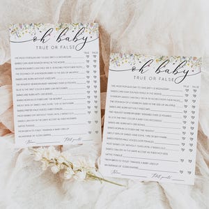 Wildflower waar of niet waar babyshowerspel, Oh Baby waar of niet waar spel, babyshowerspellen afdrukbaar, | Bewerkbare sjabloon, download, 0255