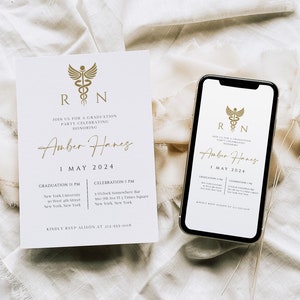 Nurse Graduation Invitation, Digital Invitation Template, Printable Rn Invitation, Instant Download, Licensed Nurse Graduation, 0230_080