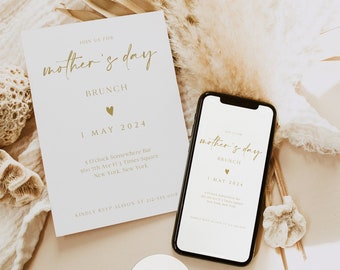 Gold Mother's Day Brunch Invitation Template, Mother's Day Brunch Evite, Mother's Day Event, Mother's Day Celebration, Text Invite, 0230_112