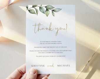 Greenery Thank You Letter Template, Wedding Table Thank You Card, Wedding Thank You Note Template, Editable Templett, Boho, 0505_013_01