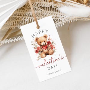 Modello di tag di San Valentino, tag di San Valentino stampabile, modello di tag modificabile, regalo di San Valentino, palloncino a forma di orso, download immediato, 0275