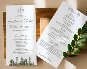 Pine Tree Wedding Program Template, Rustic Wedding Program, Printable Wedding Program, Instant Download Templett, Printable Program, 0211_09