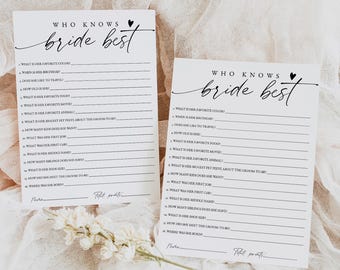 Who Knows The Bride Best, How Well Do You Know The Bride, Bridal Shower Trivia, Bridal Shower Game Printable, Editable Template, 0255
