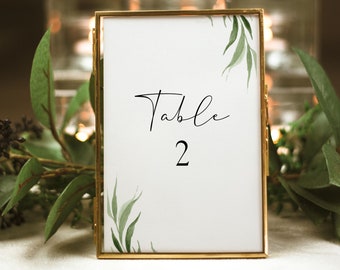 Eucalyptus Greenery Wedding Table Number Card, Boho Wedding Table Numbers, Rustic Table Numbers, Editable Template DIY Table Number, 0503_04