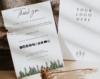 Pine Business Thank You Card Template, Business Thank You For Your Purchase, Modern Business Thank you Printable, Package Insert, 0211_118