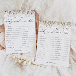 Word scramble babyshowerspel met antwoordsleutel, babyshowerspellen, babyshower woordpuzzel, babyshower bloemen, instant download, 0267