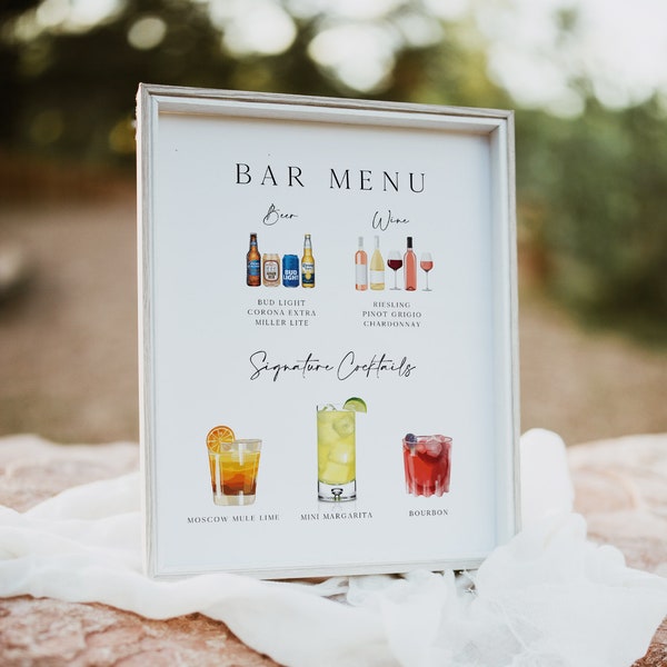 Signature Drink Sign, Printable Signature Cocktail Sign, Wedding Drink Sign, His And Hers Drink, Wedding Table Decorations, Drink Template