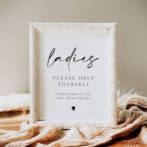 Ladies Bathroom Sign Template DIY, Wedding Bathroom Basket Sign for Ladies, Modern Contemporary Wedding Sign, Minimalist Wedding, 0230_110