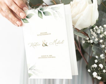 Folded Wedding Program Template, Order Of Service Wedding Template, Greenery Wedding Program, Foldable Wedding Program, DIY Program 0195_03