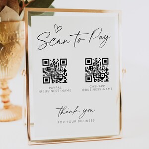 Scan to Pay Sign Template, QR Code Sign, Small Business Marketing, Customizable QR Code Print, CashApp Paypal Sign, Instant Download, 0255
