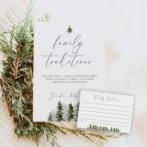 Sjabloon familietradities teken en kaarten, winter babyshower, bosrijke babyshower, deel een herinnering, jeugdherinnering, Instant Download 0271