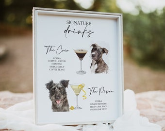 Pet Signature Drink Sign, Two Pets + Two Drinks Dog Bar Sign, Wedding Bar Sign, Dog Cocktail Sign, Dog Signature Drinks Wedding Bar 0230_097