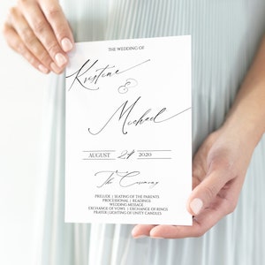 May include: A wedding ceremony program with the names Kristine & Michael, the date August 21, 2020, and the ceremony order of events.