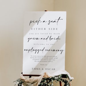 Modern Minimalist Pick a Seat Sign Template, Unplugged Ceremony Sign, Wedding Unplugged Sign, 0230_117