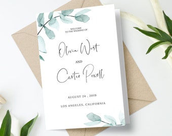 Foldable Wedding Program Template, Folded Program, Editable Program, Ceremony Program, Order Of Service, Wedding Ceremony, Greenery 0165_03