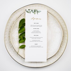 Modèle de menu de mariage de verdure, menu de mariage élégant, modèle de menu botanique, téléchargement immédiat, modèle de menu de mariage imprimable, 0505_014