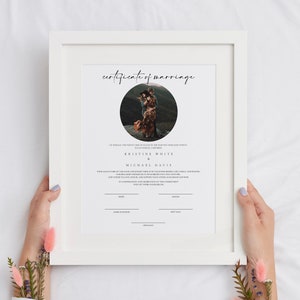 Plantilla imprimible de certificado de matrimonio moderno con foto, plantilla de certificado de matrimonio con fotografía contemporánea, certificado de boda, 0230_015