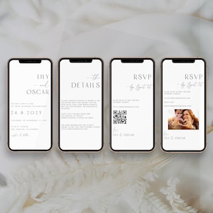 Conjunto de convites eletrônicos minimalistas para casamento, convites modernos para casamento, convites digitais para casamento, elegantes, modernos, convites para casamento, RSVP 0270