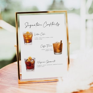 Printable Drink Sign, Wedding Signature Drink, His And Her Wedding Table Decorations, Cocktails Sign Printable, Bar Menu Template 0230_028
