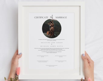 Modern Marriage Certificate Printable Template with Photo, Contemporary Photo Marriage Certificate Template, Wedding Certificate, 0506_015