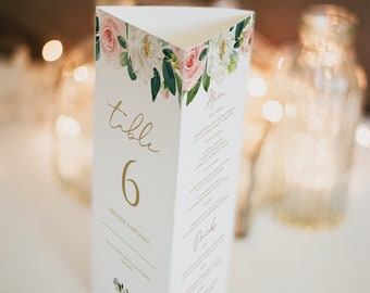 Wedding Triangle Table Number Sign Template, Trifold Table Number, Wedding Program, Wedding Table Decor, Guest Name Stand, Tri-fold 0202_071