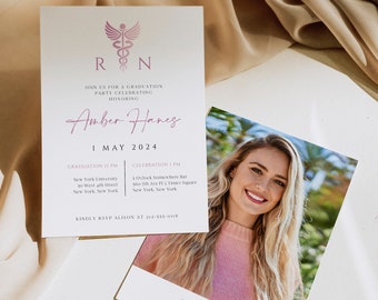 Nurse Graduation Invitation Template,  Modern Graduation Invitation, RN Graduation Invite, Graduation Party Invite Photo Graduation 0230_080