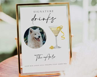 Signature Drink Sign, Dog Wedding Cocktails Bar Sign, Pet Signature Drinks, Wedding Bar Menu, Dog Signature Drink, Wedding Bar Sign 0230_097