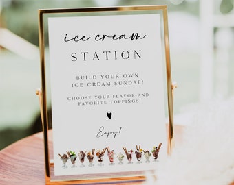 Wedding Ice Cream Bar Sign, Ice Cream Station Sign, Ice Cream Sundae Bar, Wedding Decor, Wedding Dessert Bar, Editable Template, 0230_091