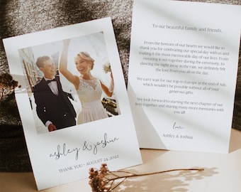 Double Sided Wedding Thank You Card, Elegant Thank You Card Template with Photo, Photo Thank You Printable Thank You DIY Thank You, 0506_013