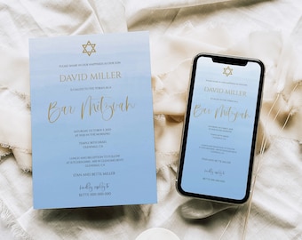 Electronic Bar Mitzvah Evite, Bar Mitzvah Invitation Template, Blue Bar Mitzvah Invite, Modern Bar Mitzvah, Editable Invitation, 001_116