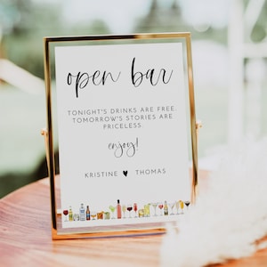 Open Bar Sign Template, Printable Wedding Bar Sign, Editable Open Bar Menu, Wedding Signage,Minimalistic Wedding Bar Reception Sign 0232_028