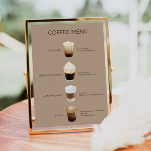 Placa de menu de café, modelo de menu de café editável, menu de cafeteria, placa de menu para impressão, placa de decoração de cafeteria de casamento 0232_079