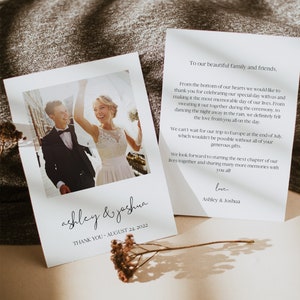 Carte de remerciement de mariage double face, modèle de carte de remerciement élégant avec photo, photo de remerciement imprimable Merci bricolage Merci, 0506_013