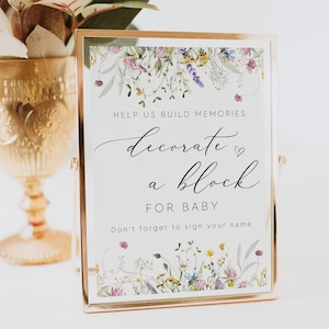 Wildblumen Dekorieren ein Block Zeichen, Blumen Babyparty, Baby-Dusche-Schild, bearbeitbare Vorlage, bedruckbar, Sofort-Download, Templett, DIY, 0267