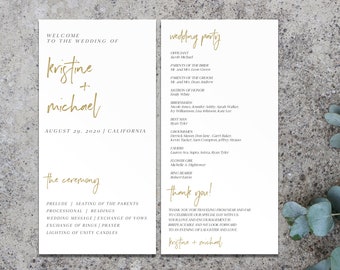 Modern Wedding Program Template, Minimalist Wedding Program, Printable Wedding Program, Instant Download Templett Printable Program, 0213_09