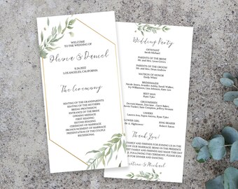 Wedding Program Template Greenery, Wedding Program Eucalyptus, Boho Greenery Wedding Program, Ceremony Program, Instant Download, 0196_09