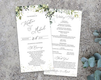 Wedding Program Template Greenery, Wedding Program Eucalyptus, Boho Greenery Wedding Program, Ceremony Program, Instant Download, 0209_09