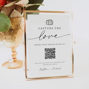 Minimalist Capture the Love Wedding Sign, Modern Wedding Photo Sign, Wedding QR Code Sign, Instant Download, Custom Sign, Templett, 0255_135